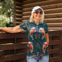 Dark Cyan Blue Bird of Batik Papua Women Polo Shirt Exotic Natural Wealth of Papua LT9 - Polynesian Pride