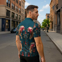 Dark Cyan Blue Bird of Batik Papua Zipper Polo Shirt Exotic Natural Wealth of Papua LT9 - Polynesian Pride