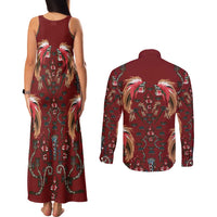 Oxblood Bird of Batik Papua Couples Matching Tank Maxi Dress and Long Sleeve Button Shirt Exotic Natural Wealth of Papua - Polynesian Pride