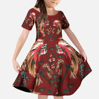 Oxblood Bird of Batik Papua Family Matching Long Sleeve Bodycon Dress and Hawaiian Shirt Exotic Natural Wealth of Papua LT9 Daughter's Dress Red - Polynesian Pride