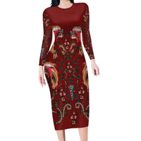 Oxblood Bird of Batik Papua Family Matching Long Sleeve Bodycon Dress and Hawaiian Shirt Exotic Natural Wealth of Papua LT9 Mom's Dress Red - Polynesian Pride