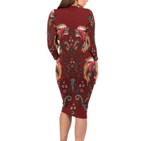 Oxblood Bird of Batik Papua Family Matching Long Sleeve Bodycon Dress and Hawaiian Shirt Exotic Natural Wealth of Papua LT9 - Polynesian Pride