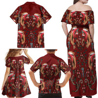 Oxblood Bird of Batik Papua Family Matching Off Shoulder Maxi Dress and Hawaiian Shirt Exotic Natural Wealth of Papua - Polynesian Pride