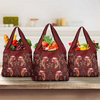 Oxblood Bird of Batik Papua Grocery Bag Exotic Natural Wealth of Papua - Polynesian Pride