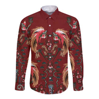 Oxblood Bird of Batik Papua Long Sleeve Button Shirt Exotic Natural Wealth of Papua LT9 Unisex Red - Polynesian Pride
