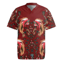 Oxblood Bird of Batik Papua Rugby Jersey Exotic Natural Wealth of Papua LT9 Red - Polynesian Pride