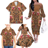 Terracotta Bird of Batik Papua Family Matching Off The Shoulder Long Sleeve Dress and Hawaiian Shirt Exotic Natural Wealth of Papua - Polynesian Pride