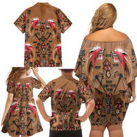 Terracotta Bird of Batik Papua Family Matching Off Shoulder Short Dress and Hawaiian Shirt Exotic Natural Wealth of Papua - Polynesian Pride