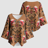 Terracotta Bird of Batik Papua Kimono Sleeve Blouse Exotic Natural Wealth of Papua - Polynesian Pride