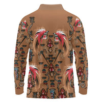 Terracotta Bird of Batik Papua Long Sleeve Polo Shirt Exotic Natural Wealth of Papua LT9 - Polynesian Pride
