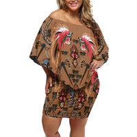 Terracotta Bird of Batik Papua Off Shoulder Short Dress Exotic Natural Wealth of Papua - Polynesian Pride