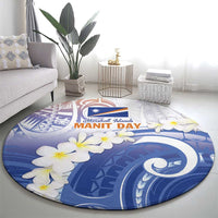 Marshall Islands Manit Day Round Carpet Plumeria and Polynesian Tribal