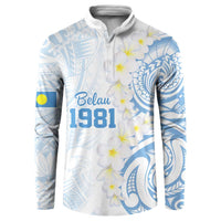 Palau 1981 Tribal Tattoo Button Sweatshirt with Belau Plumeria Flowers