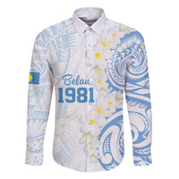 Palau 1981 Tribal Tattoo Family Matching Off The Shoulder Long Sleeve Dress and Hawaiian Shirt with Belau Plumeria Flowers