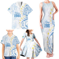 Palau 1981 Tribal Tattoo Family Matching Tank Maxi Dress and Hawaiian Shirt with Belau Plumeria Flowers