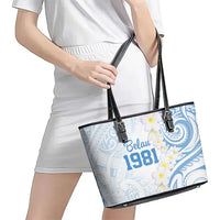 Palau 1981 Tribal Tattoo Leather Tote Bag with Belau Plumeria Flowers