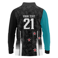Custom NZ Cricket Pride Long Sleeve Polo Shirt Silver Fern Fan Supporter Apparel - Polynesian Pride