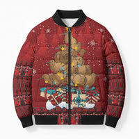 Funny Kiwi Bird Xmas Tree Bomber Puffer Jacket New Zealand Tribal Christmas Spirit - Polynesian Pride