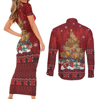Funny Kiwi Bird Xmas Tree Couples Matching Short Sleeve Bodycon Dress and Long Sleeve Button Shirt New Zealand Tribal Christmas Spirit LT9 - Polynesian Pride