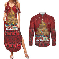 Funny Kiwi Bird Xmas Tree Couples Matching Summer Maxi Dress and Long Sleeve Button Shirt New Zealand Tribal Christmas Spirit LT9 Red - Polynesian Pride