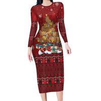 Funny Kiwi Bird Xmas Tree Family Matching Long Sleeve Bodycon Dress and Hawaiian Shirt New Zealand Tribal Christmas Spirit LT9 Mom's Dress Red - Polynesian Pride