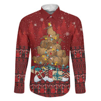 Funny Kiwi Bird Xmas Tree Family Matching Off The Shoulder Long Sleeve Dress and Hawaiian Shirt New Zealand Tribal Christmas Spirit LT9 Dad's Shirt - Long Sleeve Red - Polynesian Pride