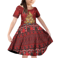Funny Kiwi Bird Xmas Tree Family Matching Off Shoulder Short Dress and Hawaiian Shirt New Zealand Tribal Christmas Spirit LT9 Daughter's Dress Red - Polynesian Pride