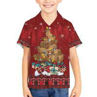 Funny Kiwi Bird Xmas Tree Family Matching Off Shoulder Short Dress and Hawaiian Shirt New Zealand Tribal Christmas Spirit LT9 Son's Shirt Red - Polynesian Pride