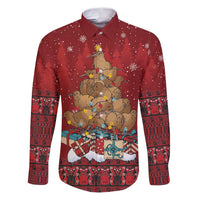 Funny Kiwi Bird Xmas Tree Family Matching Puletasi and Hawaiian Shirt New Zealand Tribal Christmas Spirit LT9 Dad's Shirt - Long Sleeve Red - Polynesian Pride