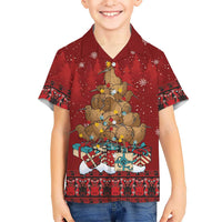 Funny Kiwi Bird Xmas Tree Family Matching Summer Maxi Dress and Hawaiian Shirt New Zealand Tribal Christmas Spirit LT9 Son's Shirt Red - Polynesian Pride