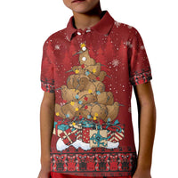 Funny Kiwi Bird Xmas Tree Kid Polo Shirt New Zealand Tribal Christmas Spirit - Polynesian Pride