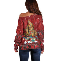 Funny Kiwi Bird Xmas Tree Off Shoulder Sweater New Zealand Tribal Christmas Spirit - Polynesian Pride
