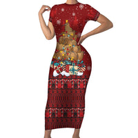 Funny Kiwi Bird Xmas Tree Short Sleeve Bodycon Dress New Zealand Tribal Christmas Spirit LT9 Long Dress Red - Polynesian Pride