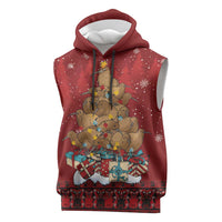 Funny Kiwi Bird Xmas Tree Sleeveless Hoodie New Zealand Tribal Christmas Spirit LT9 Red - Polynesian Pride