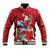 Funny Santa Riding Shark Baseball Jacket Polynesian Tribal Christmas Spirit - Polynesian Pride