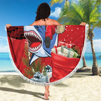 Funny Santa Riding Shark Beach Blanket Polynesian Tribal Christmas Spirit - Polynesian Pride