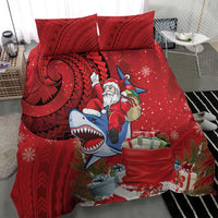 Funny Santa Riding Shark Bedding Set Polynesian Tribal Christmas Spirit - Polynesian Pride
