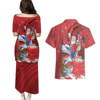Funny Santa Riding Shark Couples Matching Puletasi and Hawaiian Shirt Polynesian Tribal Christmas Spirit LT9 - Polynesian Pride