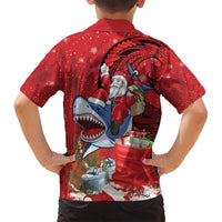 Funny Santa Riding Shark Family Matching Long Sleeve Bodycon Dress and Hawaiian Shirt Polynesian Tribal Christmas Spirit LT9 - Polynesian Pride