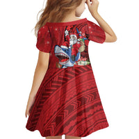 Funny Santa Riding Shark Family Matching Long Sleeve Bodycon Dress and Hawaiian Shirt Polynesian Tribal Christmas Spirit - Polynesian Pride