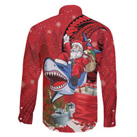 Funny Santa Riding Shark Family Matching Long Sleeve Bodycon Dress and Hawaiian Shirt Polynesian Tribal Christmas Spirit LT9 - Polynesian Pride