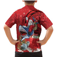 Funny Santa Riding Shark Family Matching Mermaid Dress and Hawaiian Shirt Polynesian Tribal Christmas Spirit - Polynesian Pride