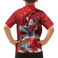 Funny Santa Riding Shark Family Matching Off Shoulder Short Dress and Hawaiian Shirt Polynesian Tribal Christmas Spirit LT9 - Polynesian Pride