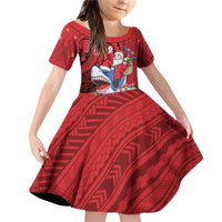 Funny Santa Riding Shark Family Matching Off Shoulder Short Dress and Hawaiian Shirt Polynesian Tribal Christmas Spirit - Polynesian Pride