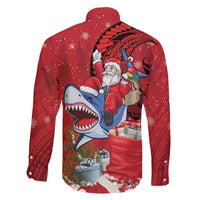Funny Santa Riding Shark Family Matching Short Sleeve Bodycon Dress and Hawaiian Shirt Polynesian Tribal Christmas Spirit LT9 - Polynesian Pride