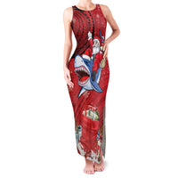 Funny Santa Riding Shark Family Matching Tank Maxi Dress and Hawaiian Shirt Polynesian Tribal Christmas Spirit LT9 Mom's Dress Red - Polynesian Pride