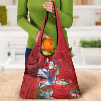 Funny Santa Riding Shark Grocery Bag Polynesian Tribal Christmas Spirit - Polynesian Pride