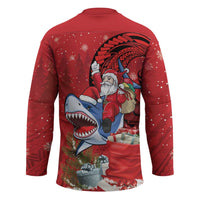 Funny Santa Riding Shark Hockey Jersey Polynesian Tribal Christmas Spirit - Polynesian Pride