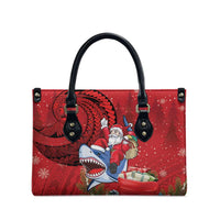 Funny Santa Riding Shark Leather Bag Polynesian Tribal Christmas Spirit - Polynesian Pride