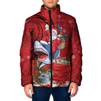 Funny Santa Riding Shark Padded Jacket Polynesian Tribal Christmas Spirit - Polynesian Pride